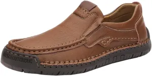 Maylrvjv Men's Loafers Slip-On Casual Leather Shoes Comfortable Soft Flexible Driving Flat Shoes
