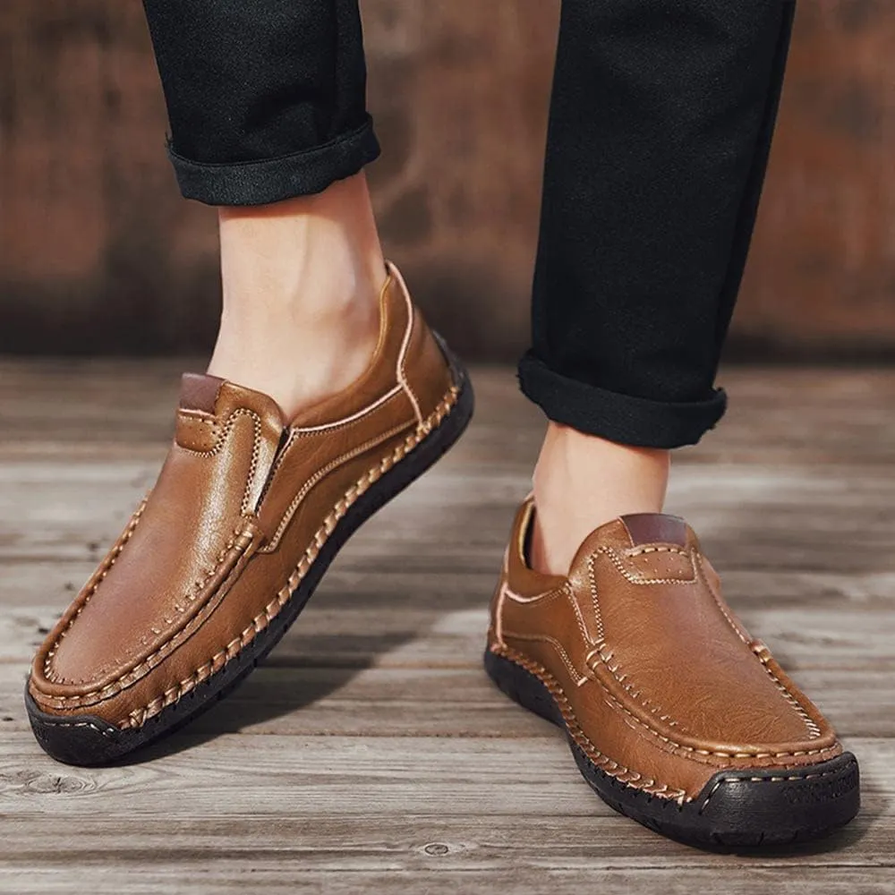 Maylrvjv Men's Loafers Slip-On Casual Leather Shoes Comfortable Soft Flexible Driving Flat Shoes