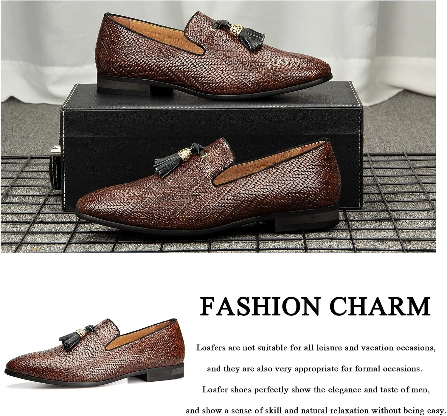 Meijiana Men’s Fashion Loafers Wedding Dress Shoes for Men with Tassel Embellishment