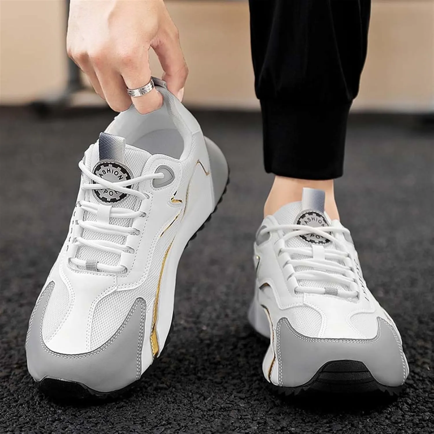 Men Lace Up Round Toe Stitching Fashion Sneakers Mesh Breathable Low Top Sport Shoes Work Running Shoes Comfortable Outdoor Flat Walking Shoes for Men
