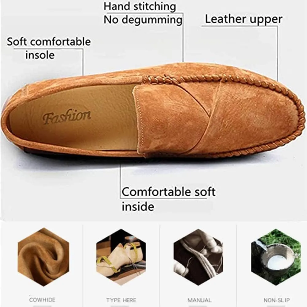 Men Suede Driving Comfort Loafers Brogue Casual Walking Flat Moccasin Business Classic Dress Boat Shoes