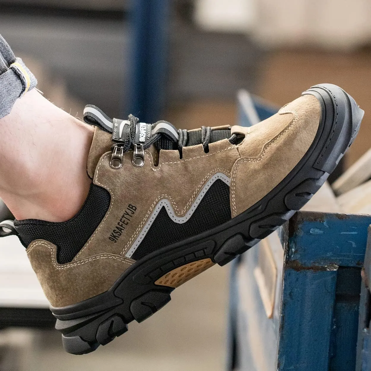 Men's Brown Steel Toe Work & Hiking Shoes, Industrial & Construction, Lightweight, Comfortable, Safety Toe, Slip On, US Men's Size