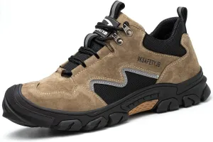 Men's Brown Steel Toe Work & Hiking Shoes, Industrial & Construction, Lightweight, Comfortable, Safety Toe, Slip On, US Men's Size