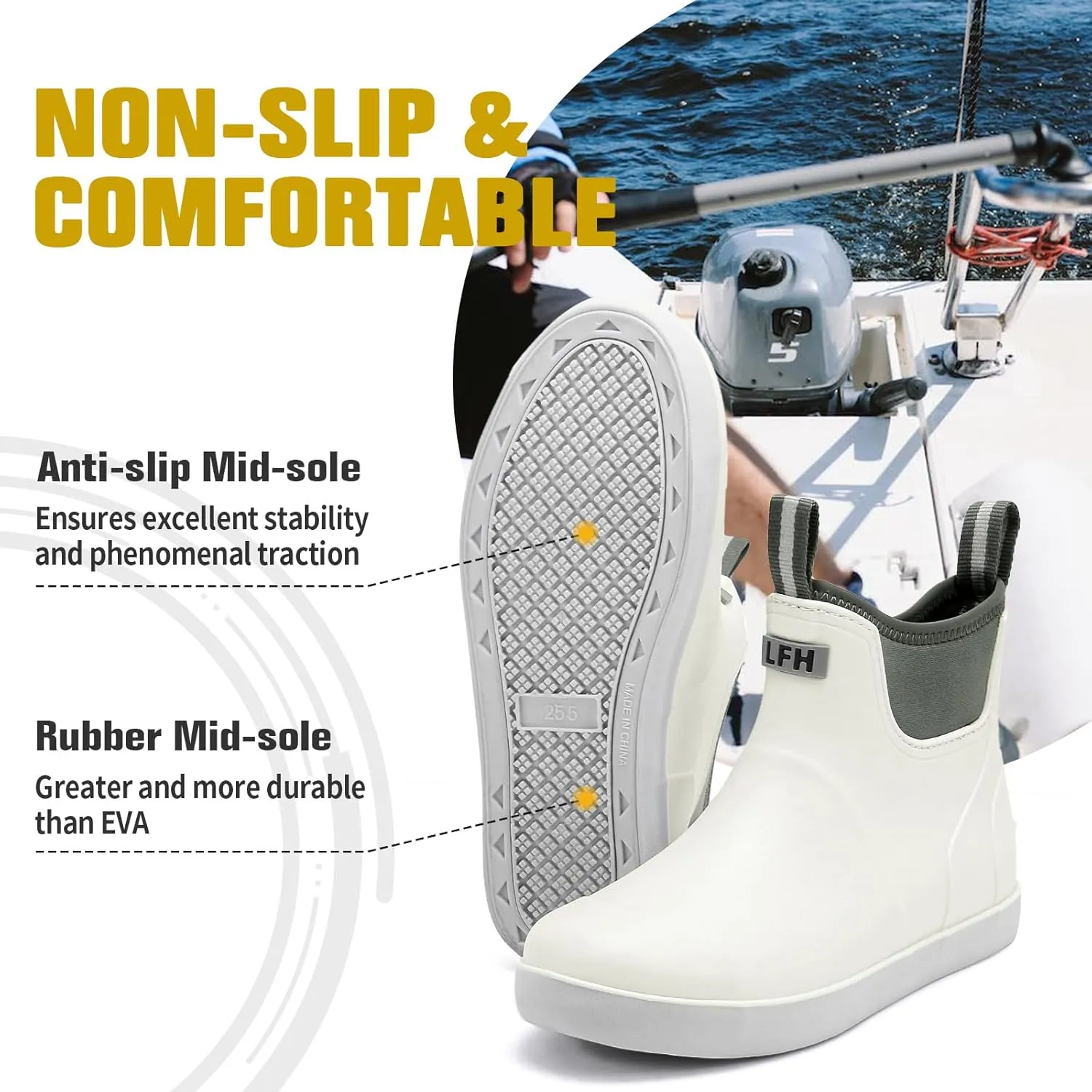 Men's Deck Boots, Waterproof Ankle Rain Boots Men Anti-Slip Traction, Outdoor Rubber Fishing Garden Boots High-Performance Shoes for Farming