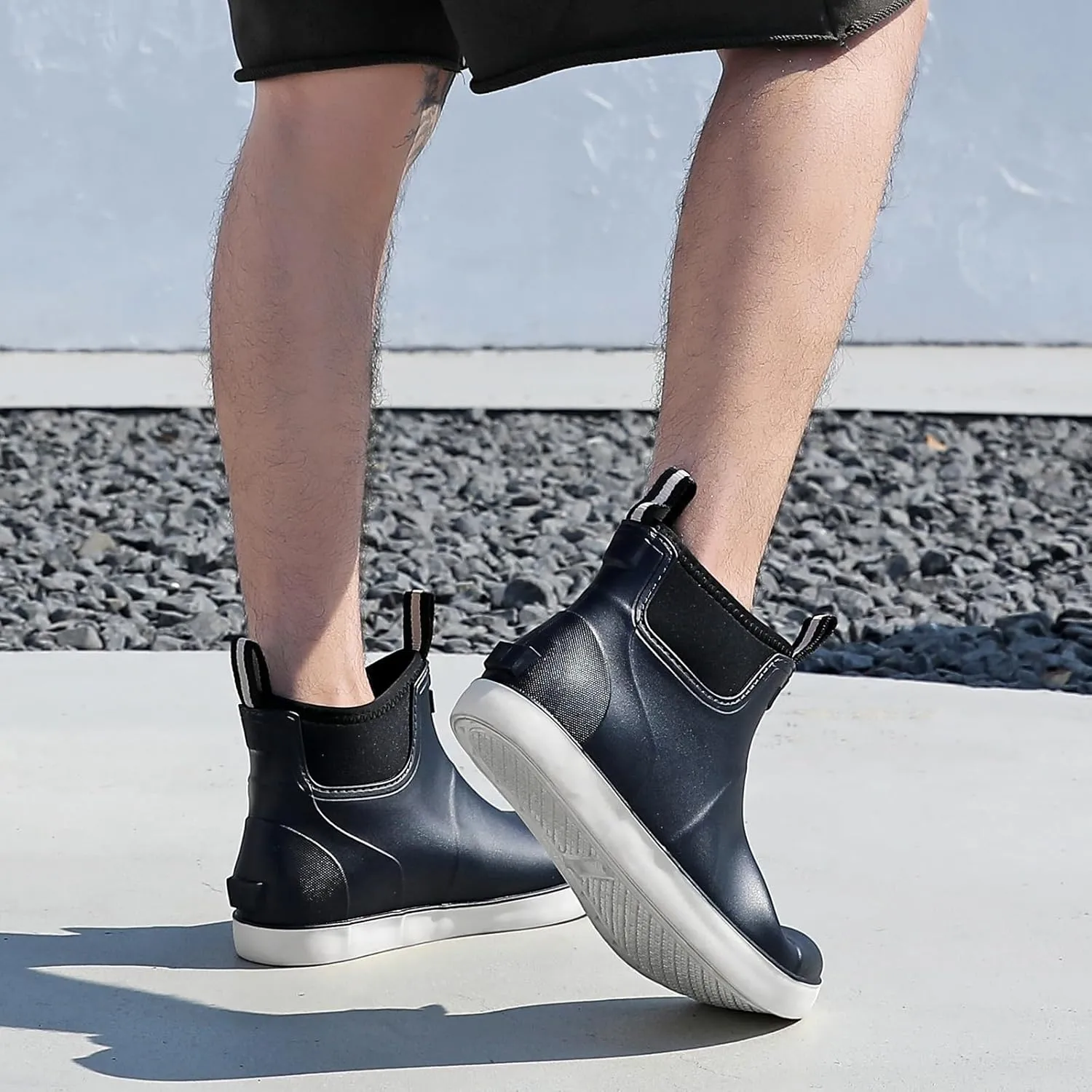 Men's Deck Boots Waterproof Fishing Rain Boots, Anti-Slip Rubber Boots Ankle Booties, High-Performance Footwear Chelsea Boots for Gardening Boating Camping Sailing
