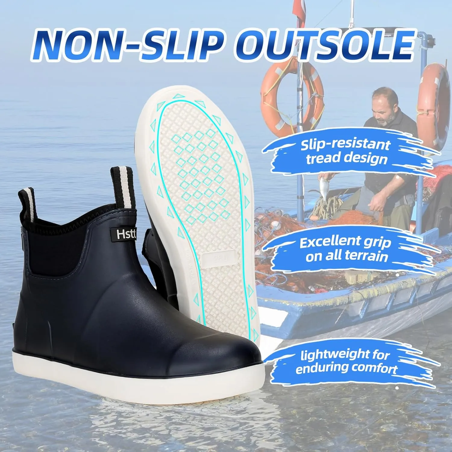 Men's Deck Boots Waterproof Fishing Rain Boots, Anti-Slip Rubber Boots Ankle Booties, High-Performance Footwear Chelsea Boots for Gardening Boating Camping Sailing