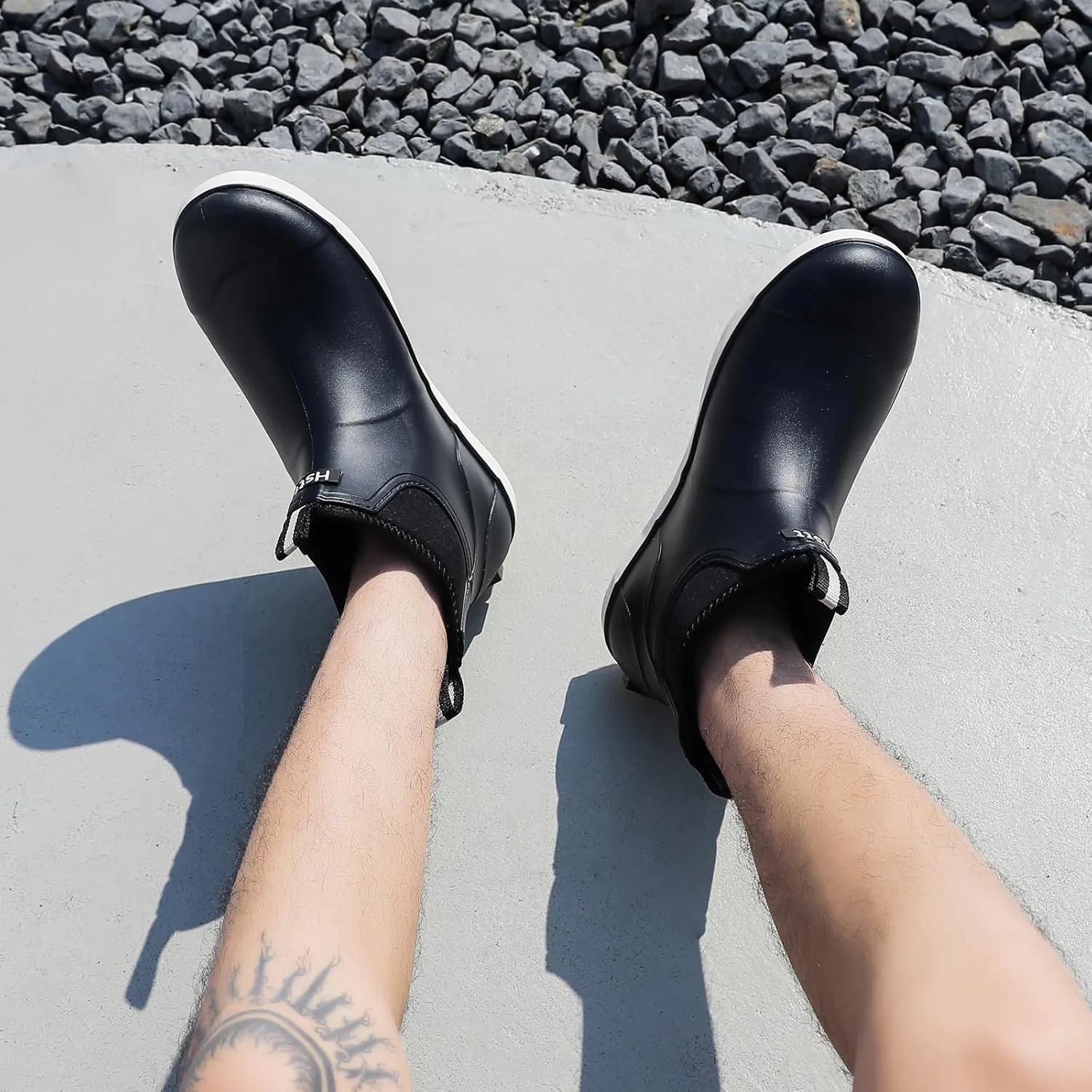 Men's Deck Boots Waterproof Fishing Rain Boots, Anti-Slip Rubber Boots Ankle Booties, High-Performance Footwear Chelsea Boots for Gardening Boating Camping Sailing