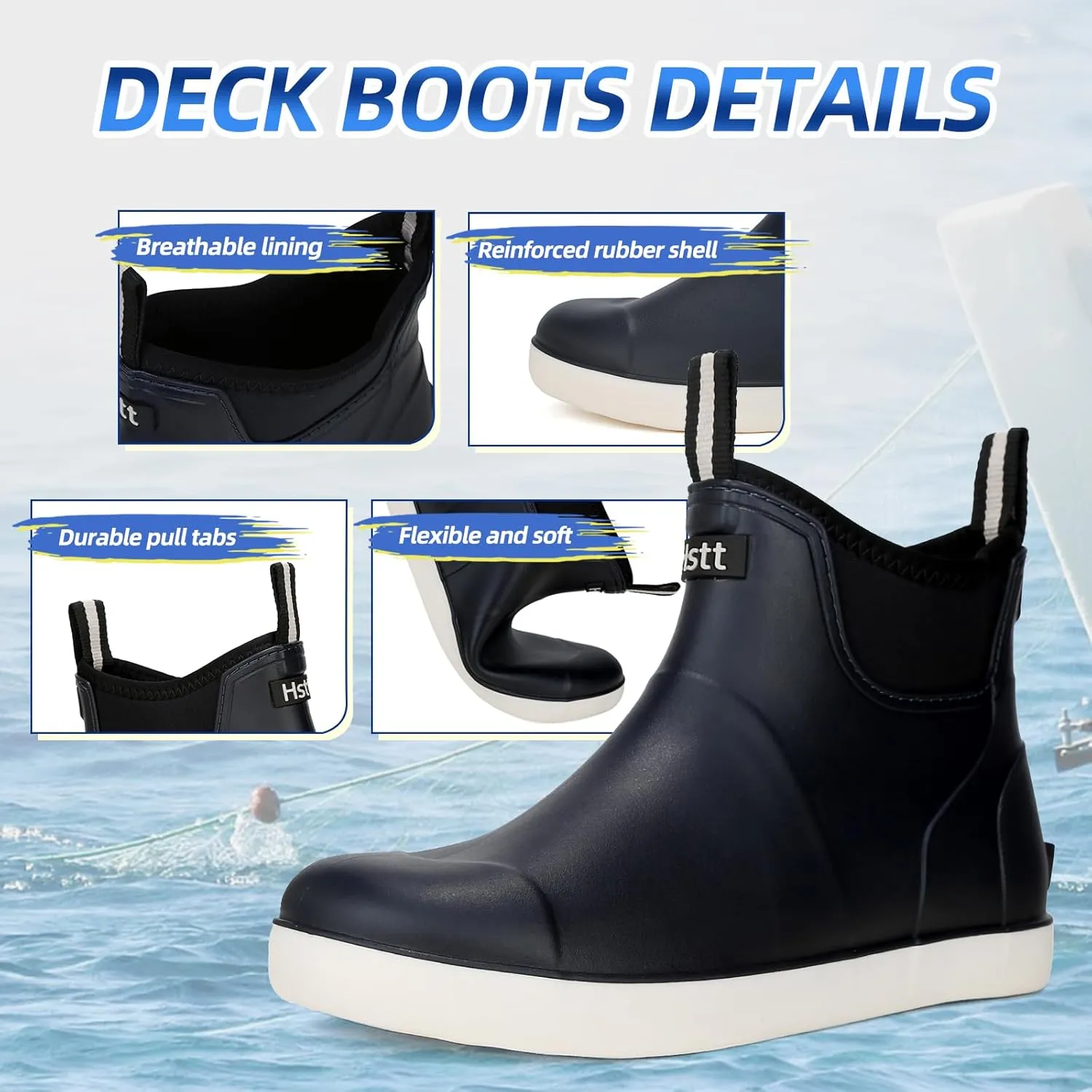 Men's Deck Boots Waterproof Fishing Rain Boots, Anti-Slip Rubber Boots Ankle Booties, High-Performance Footwear Chelsea Boots for Gardening Boating Camping Sailing
