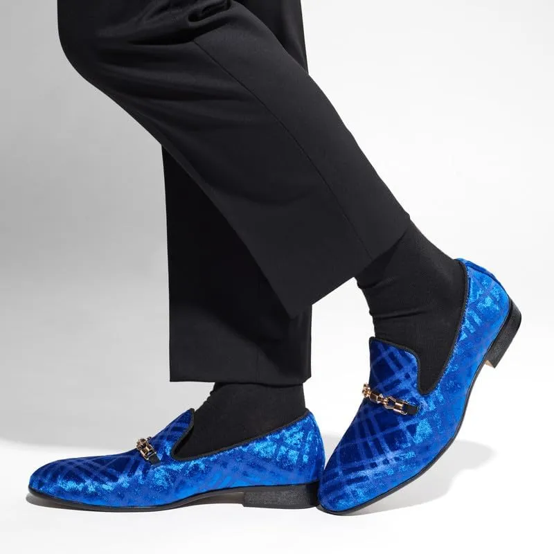 Mens Dress Velvet Shoes Dress Loafers Velvet Slip on for Men - Vintage Fashion Velvet Dress Shoes for Mens - with & Elegant Gold Buckle