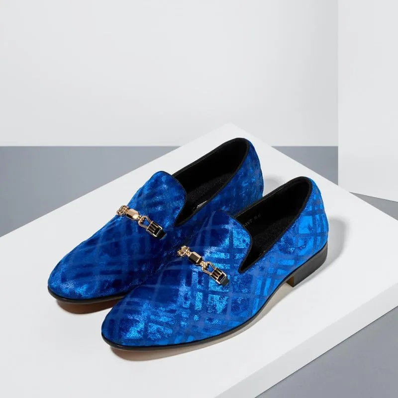 Mens Dress Velvet Shoes Dress Loafers Velvet Slip on for Men - Vintage Fashion Velvet Dress Shoes for Mens - with & Elegant Gold Buckle