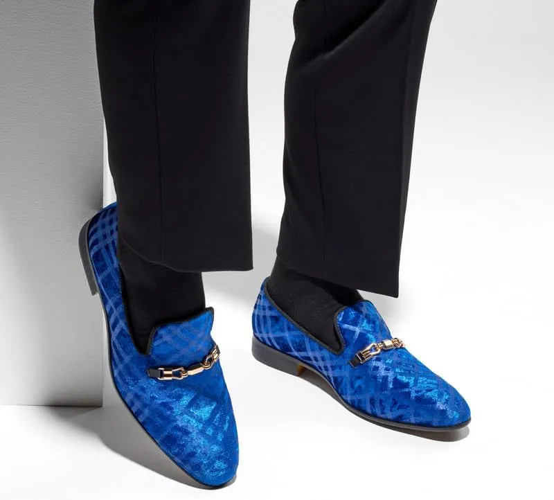 Mens Dress Velvet Shoes Dress Loafers Velvet Slip on for Men - Vintage Fashion Velvet Dress Shoes for Mens - with & Elegant Gold Buckle