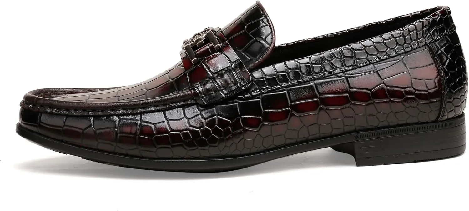 Mens Genuine Dress Shoes, Premium Crocodile Print Leather Slip-on Casual Shoes Penny Loafers for Mens, Black