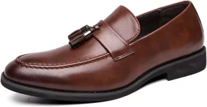 Men's Genuine Leather Slip On Tassels Loafers Classic Casual Dress Penny Loafers Vintage Formal Business Wedding Smoking Shoes