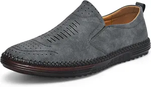Men's Handmade Leather Loafers Comfortable Cowhide Slip-On Breathable Anti-Slip Summer Driving Shoes