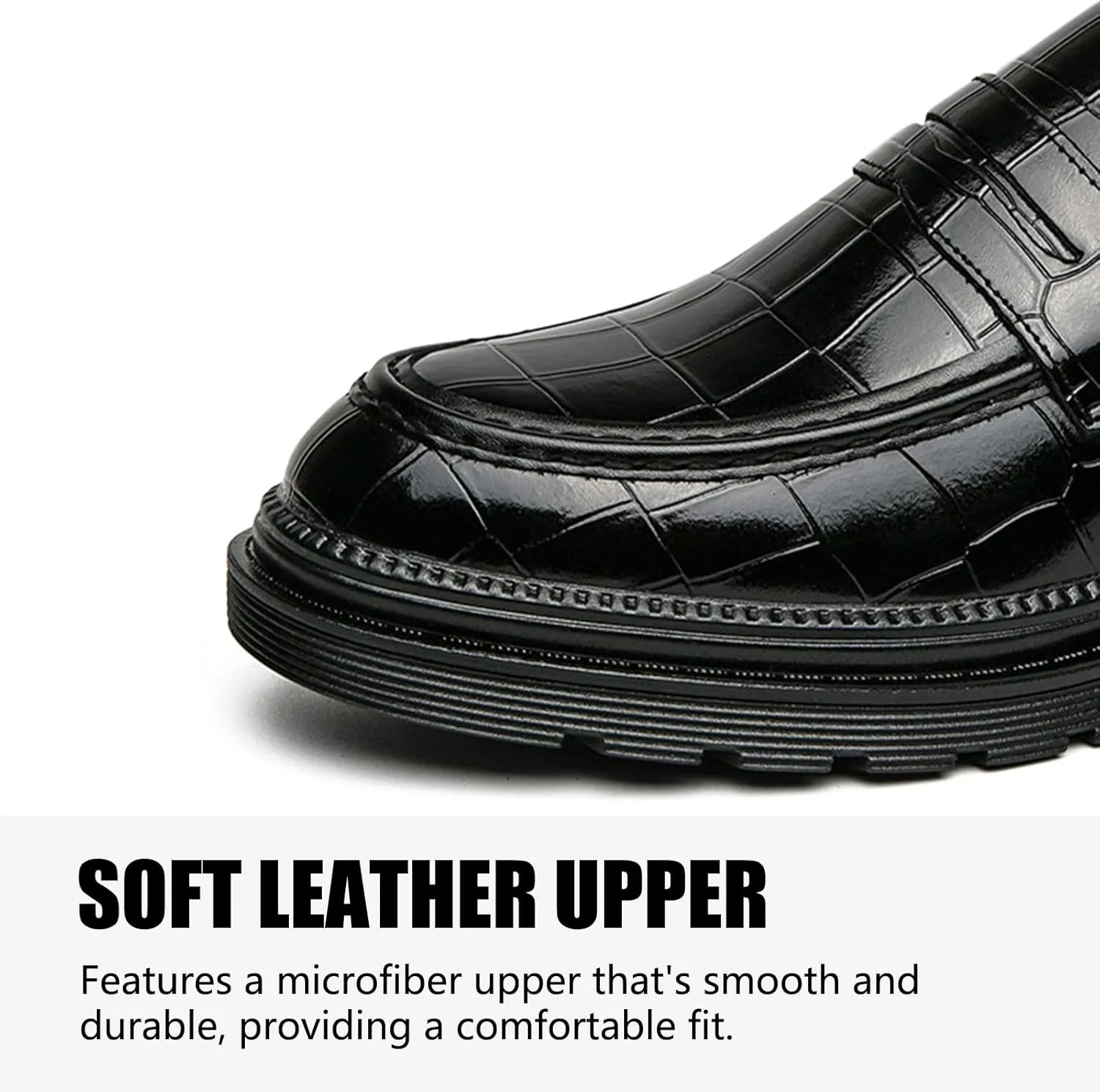 Men's Leather Platform Dress Loafers Classic Crocodile Printed Slip On Casual Comfortable Business Formal Shoes for Party Wedding Prom
