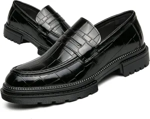 Men's Leather Platform Dress Loafers Classic Crocodile Printed Slip On Casual Comfortable Business Formal Shoes for Party Wedding Prom