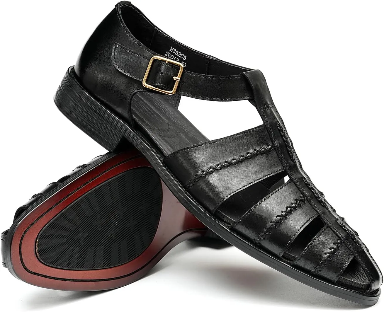 Men's Leather Sandals, Braided Strap Design with Adjustable Buckle, Comfortable and Stylish Closed-Toe Summer Casual Shoes