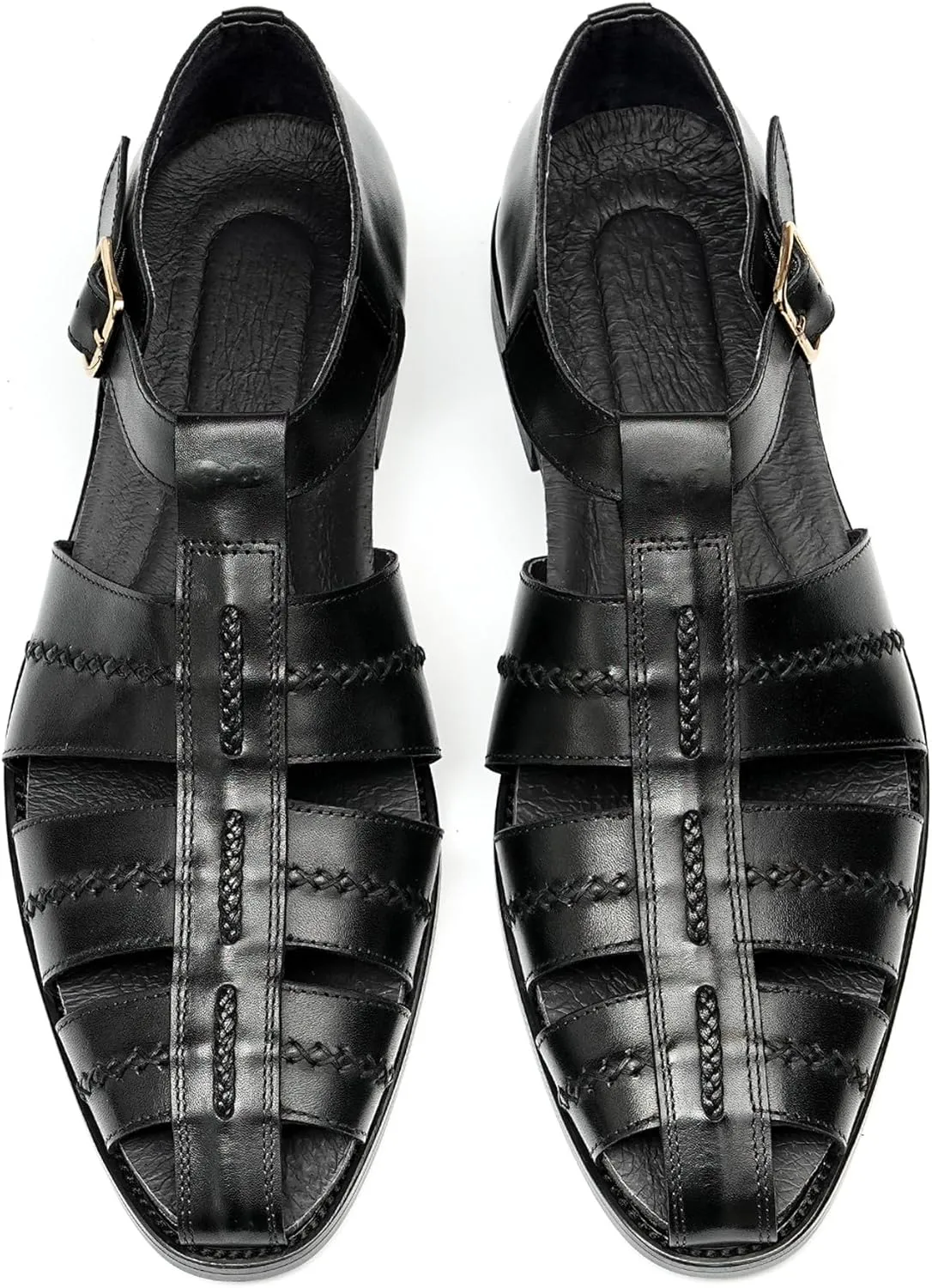 Men's Leather Sandals, Braided Strap Design with Adjustable Buckle, Comfortable and Stylish Closed-Toe Summer Casual Shoes