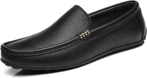 Mens Loafers Genuine Leather Stitching Details Round Toe Comfortable Flexible Lightweight Casual Slip-ons