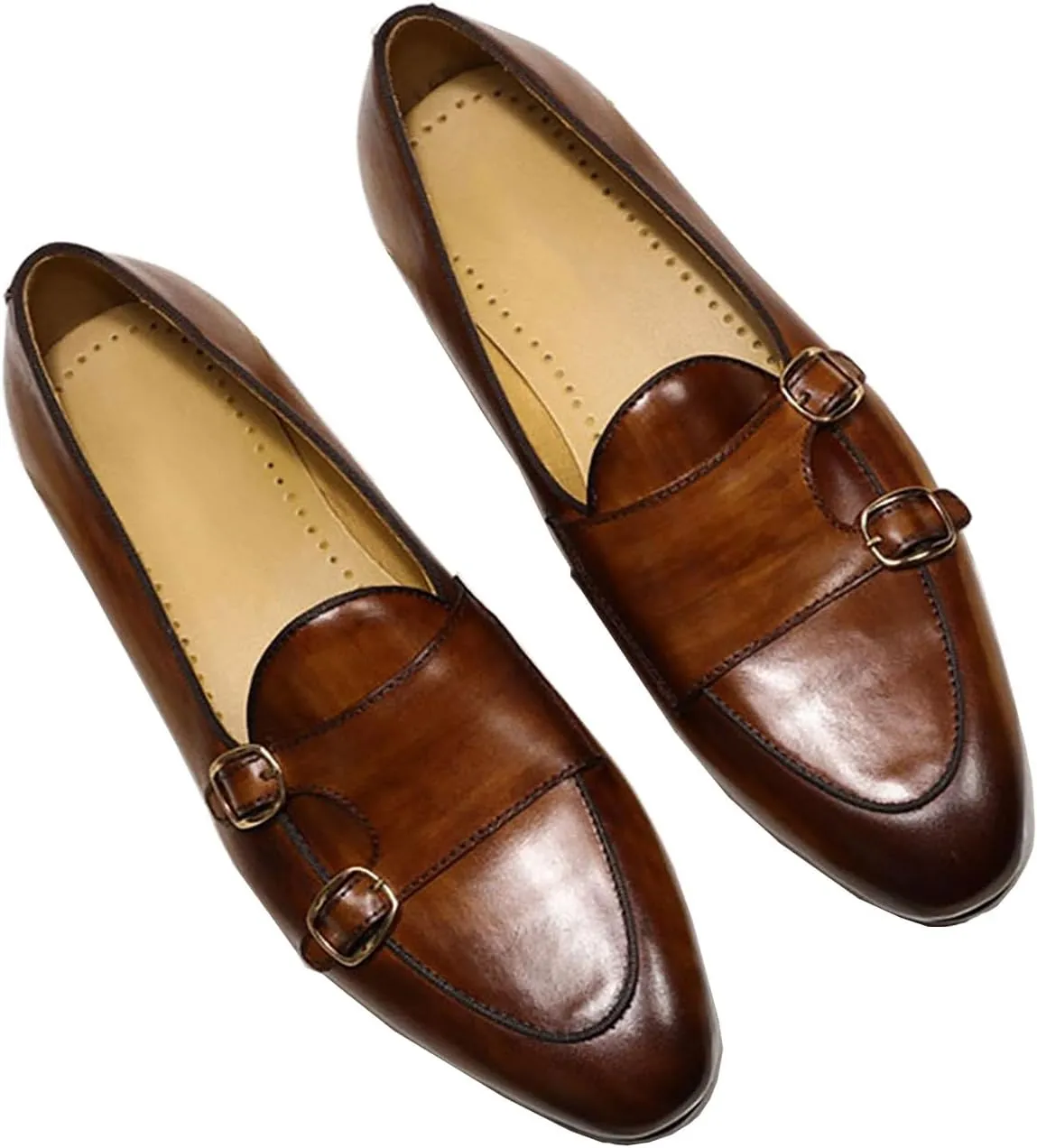 Men's Loafers Slip On Dress Casual Prom Suit Shoes Genuine Leather Monk Strap Penny Loafers Mens Fashion Wedding Tuexdo Business Formal Loafer Comfortable Walking Shoes