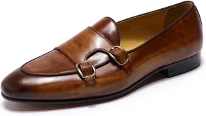 Men's Loafers Slip On Dress Casual Prom Suit Shoes Genuine Leather Monk Strap Penny Loafers Mens Fashion Wedding Tuexdo Business Formal Loafer Comfortable Walking Shoes