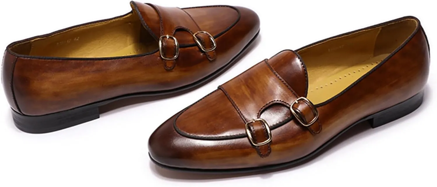 Men's Loafers Slip On Dress Casual Prom Suit Shoes Genuine Leather Monk Strap Penny Loafers Mens Fashion Wedding Tuexdo Business Formal Loafer Comfortable Walking Shoes