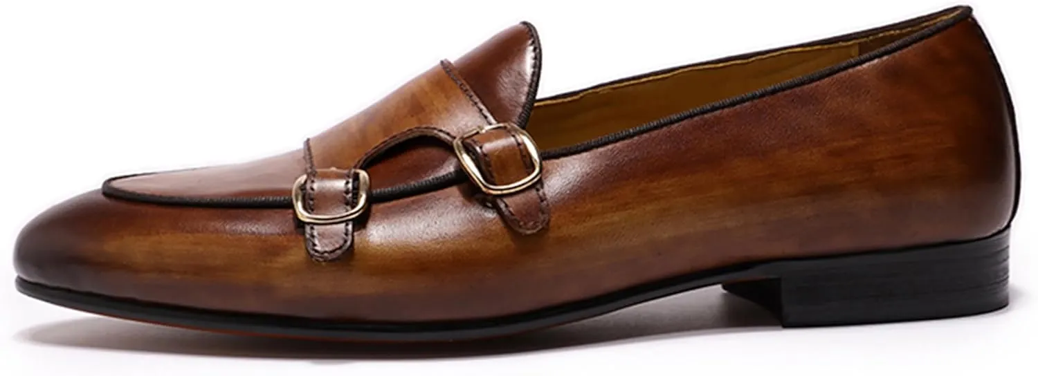 Men's Loafers Slip On Dress Casual Prom Suit Shoes Genuine Leather Monk Strap Penny Loafers Mens Fashion Wedding Tuexdo Business Formal Loafer Comfortable Walking Shoes