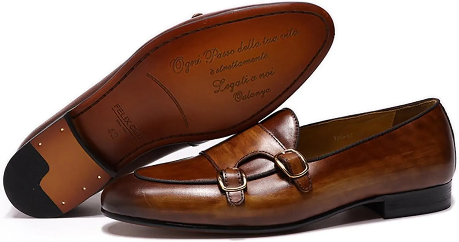 Men's Loafers Slip On Dress Casual Prom Suit Shoes Genuine Leather Monk Strap Penny Loafers Mens Fashion Wedding Tuexdo Business Formal Loafer Comfortable Walking Shoes