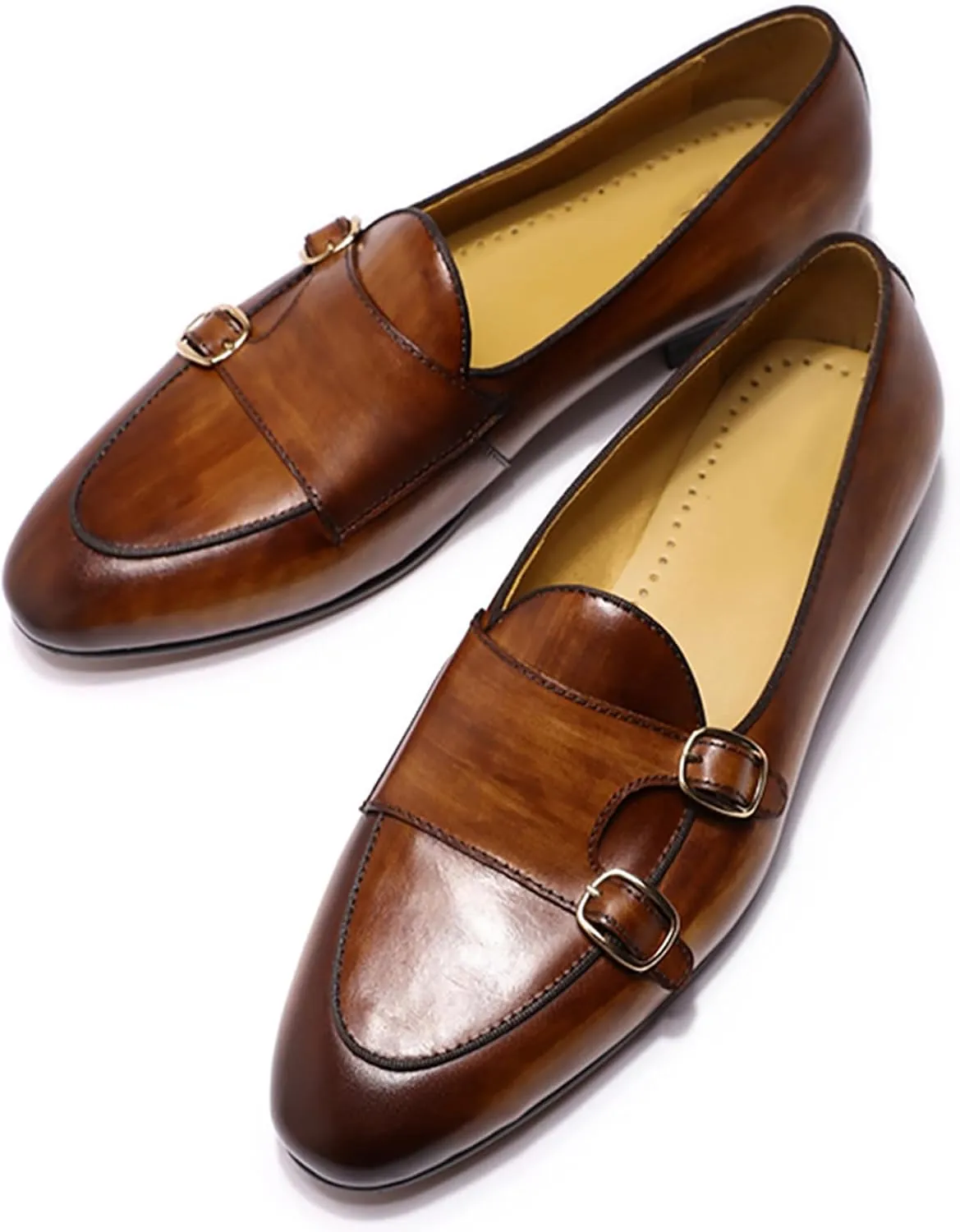 Men's Loafers Slip On Dress Casual Prom Suit Shoes Genuine Leather Monk Strap Penny Loafers Mens Fashion Wedding Tuexdo Business Formal Loafer Comfortable Walking Shoes