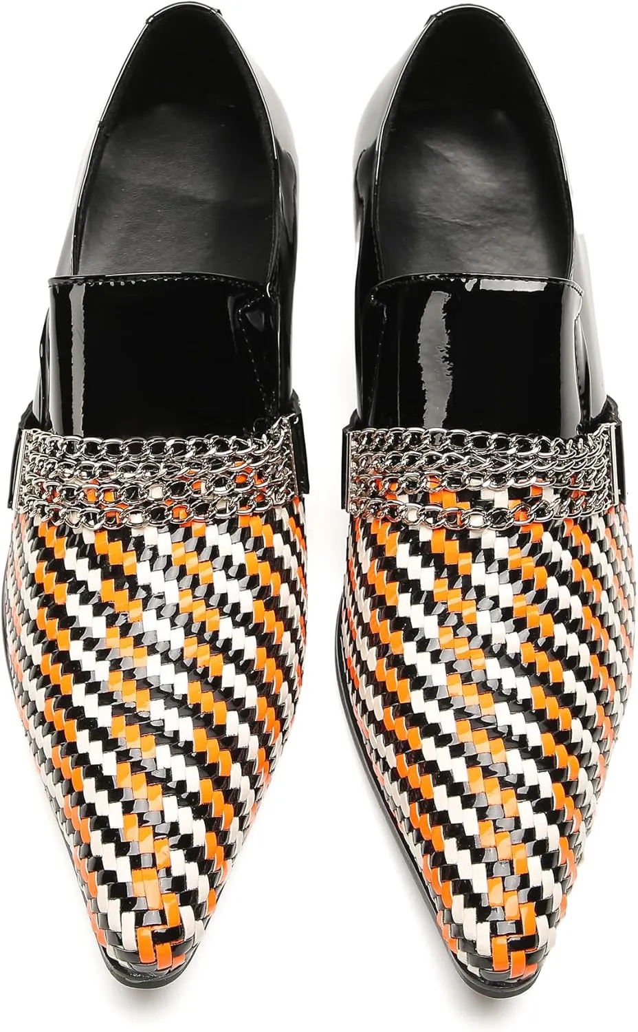 Men's Loafers Slip On Party Dress Casual Woven Two-Tone Chain Leather Penny Loafers Fashion Shoes for Men