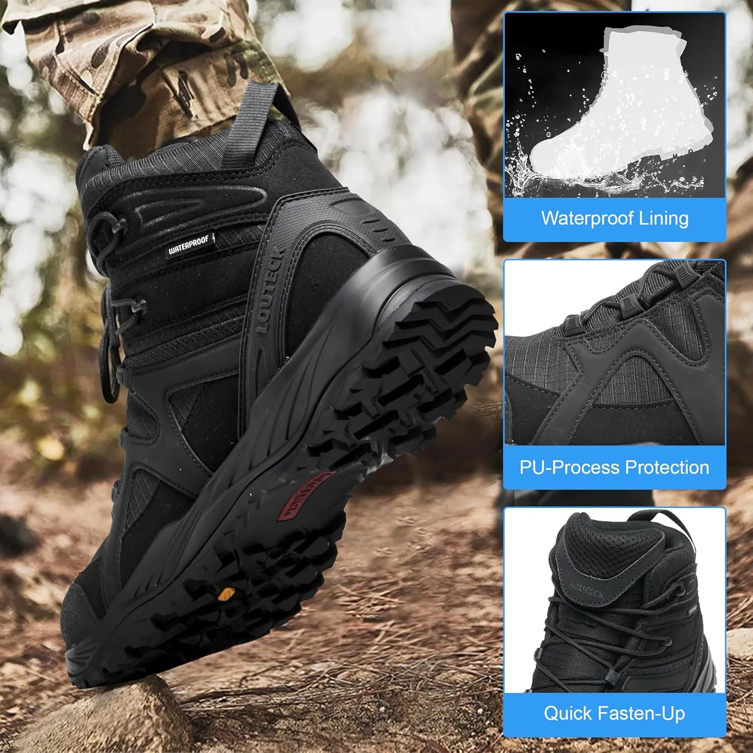 Men's Military & Tactical Boots – Waterproof & Comfortable Black Boots for Men, Perfect for Work, EMS, Hiking, and Combat