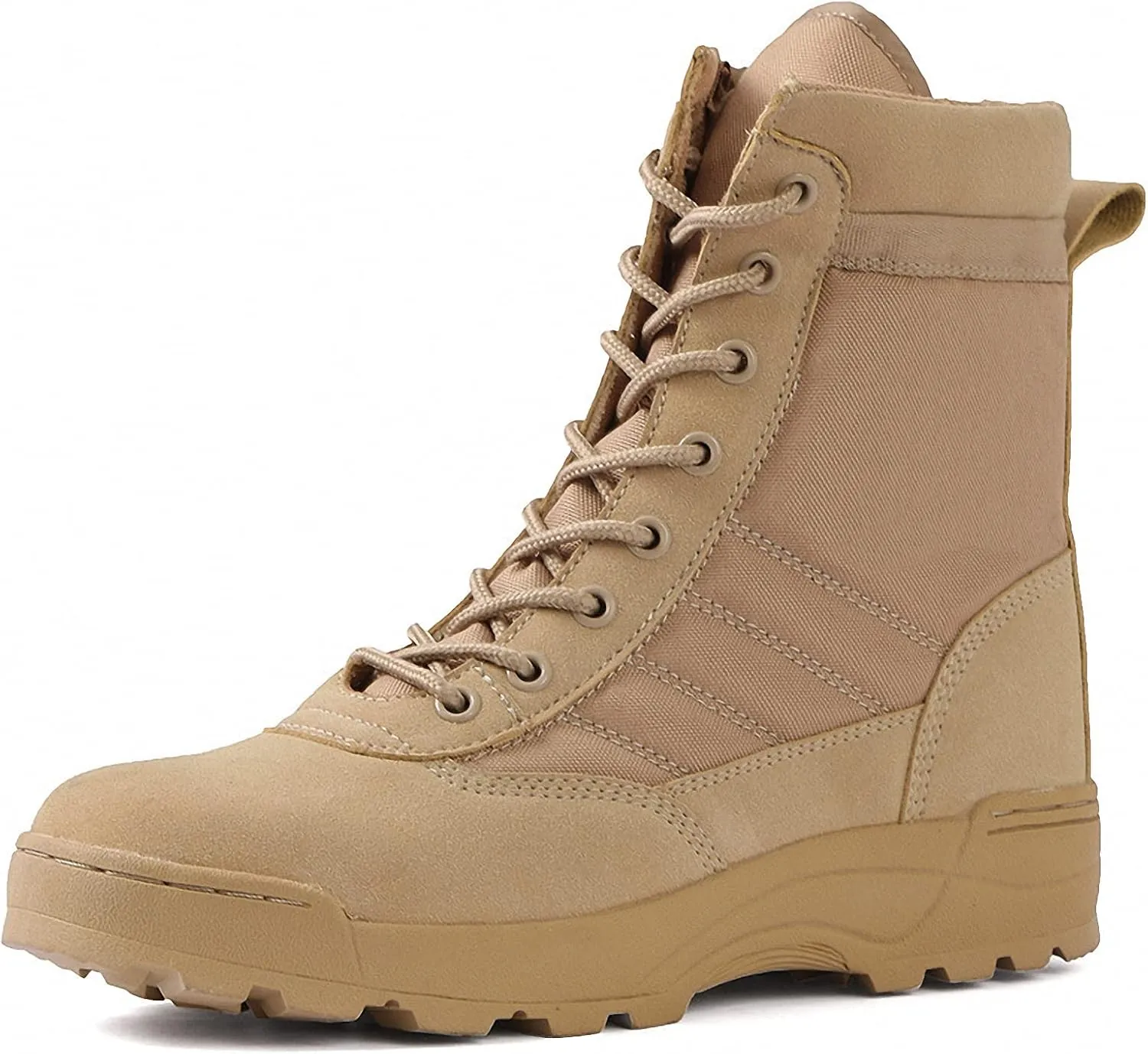 Mens Military Combat Tactical Army Infantry Boots Breathable Round Toe Side Zipper Waterproof Leather Lace-up Shoes for Backpacking Outdoor Hiking Camping Climbing Trekking Hunting Walking Footwear