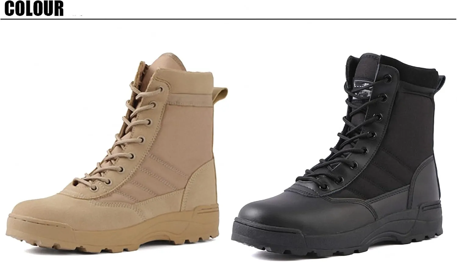 Mens Military Combat Tactical Army Infantry Boots Breathable Round Toe Side Zipper Waterproof Leather Lace-up Shoes for Backpacking Outdoor Hiking Camping Climbing Trekking Hunting Walking Footwear