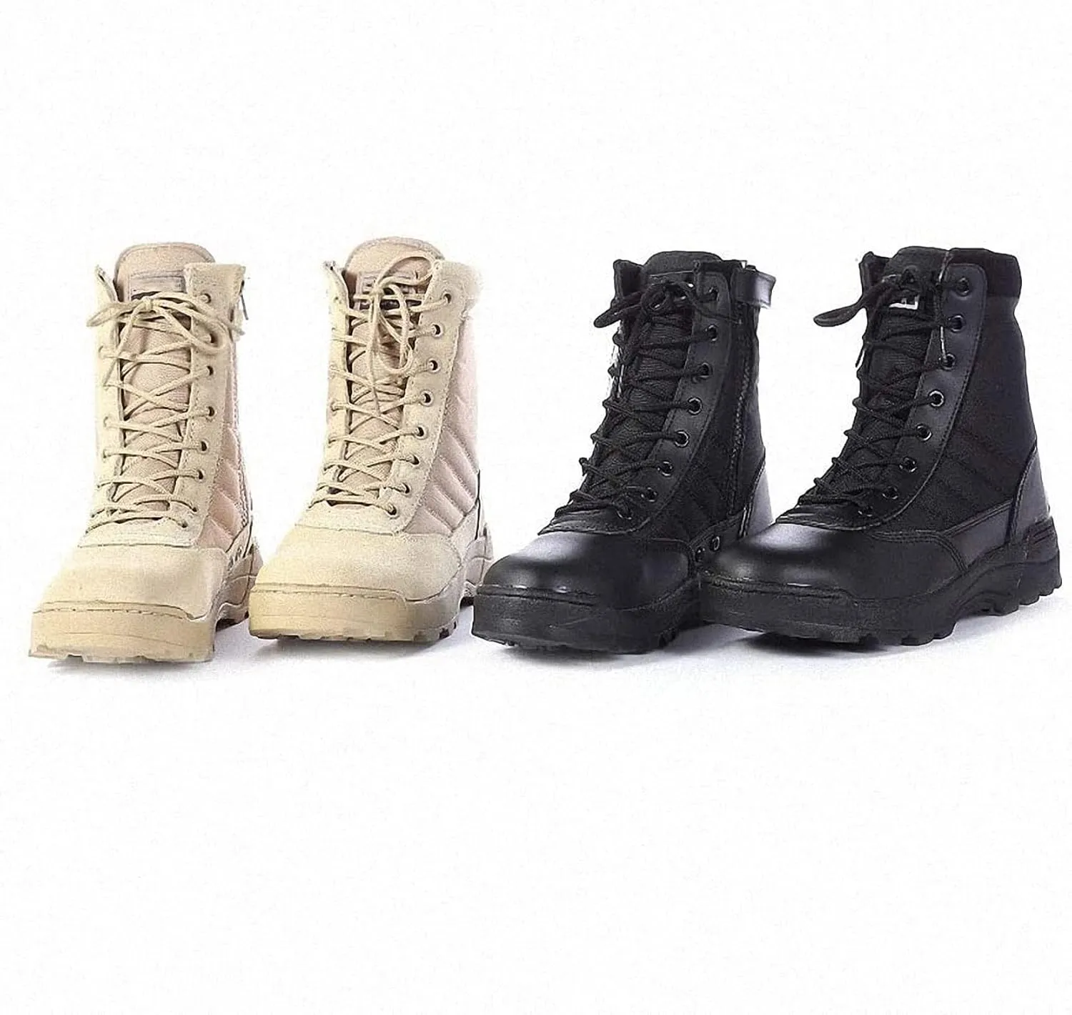 Mens Military Combat Tactical Army Infantry Boots Breathable Round Toe Side Zipper Waterproof Leather Lace-up Shoes for Backpacking Outdoor Hiking Camping Climbing Trekking Hunting Walking Footwear