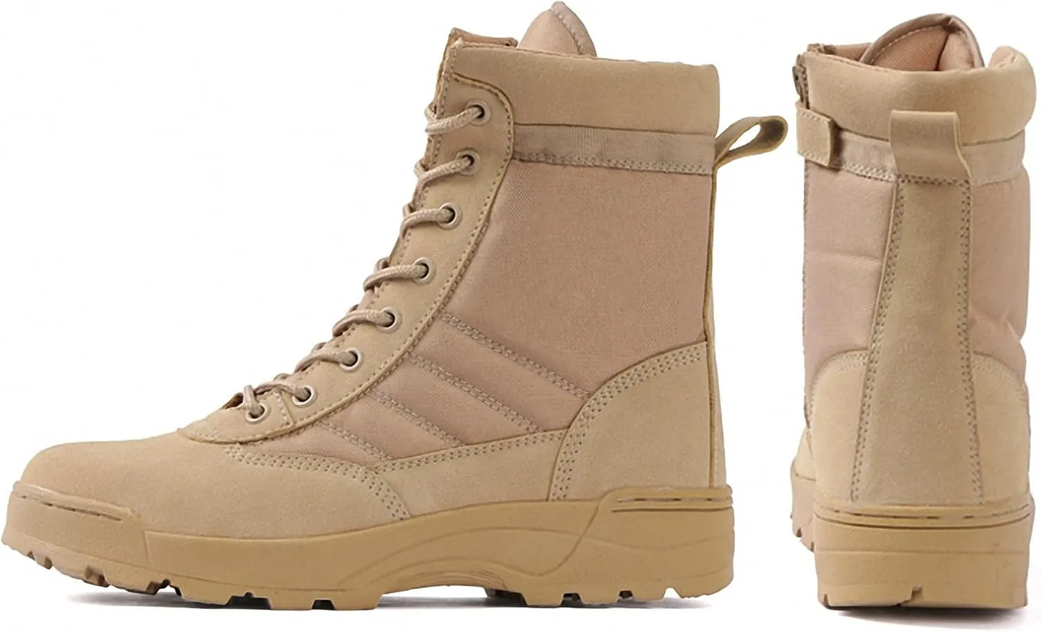Mens Military Combat Tactical Army Infantry Boots Breathable Round Toe Side Zipper Waterproof Leather Lace-up Shoes for Backpacking Outdoor Hiking Camping Climbing Trekking Hunting Walking Footwear