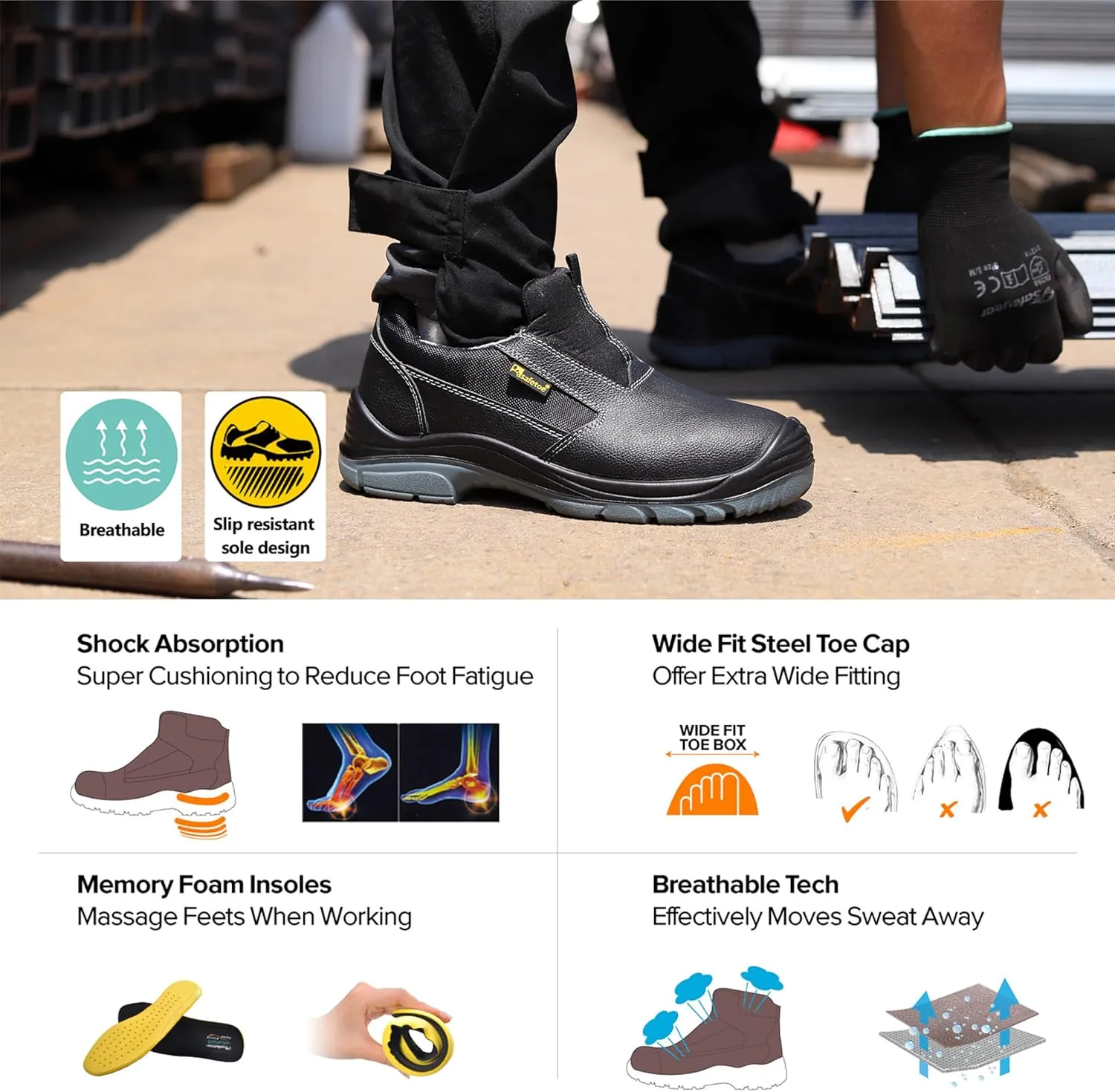 Men's Military Tactical Boots 6" Steel Toe Work Safety Boots with Side Zipper Lightweight Army Combat Boots