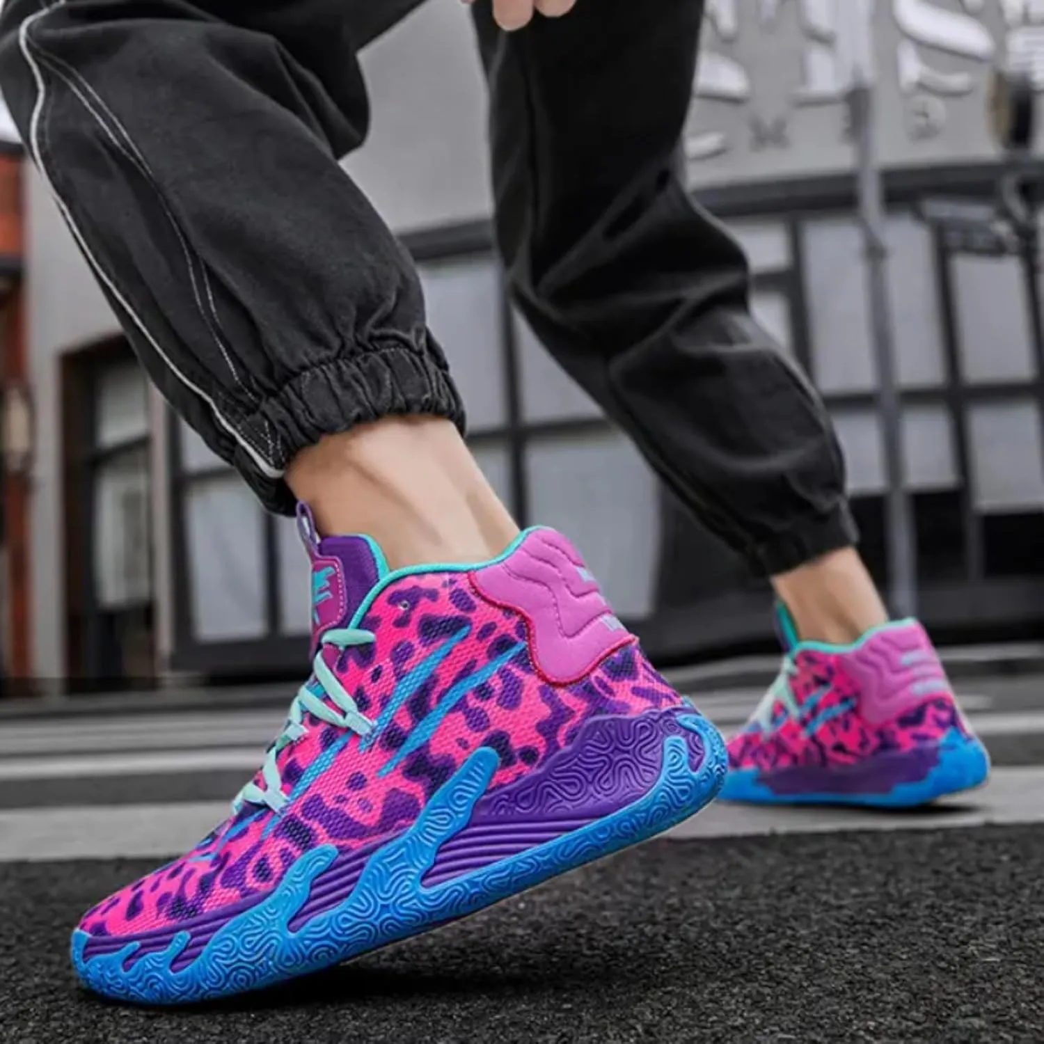 Mens Multicolor High Top Basketball Shoes Non-Slip Breathable Running Shoes Fahsion Lightweight Outdoor Gym Sneakers
