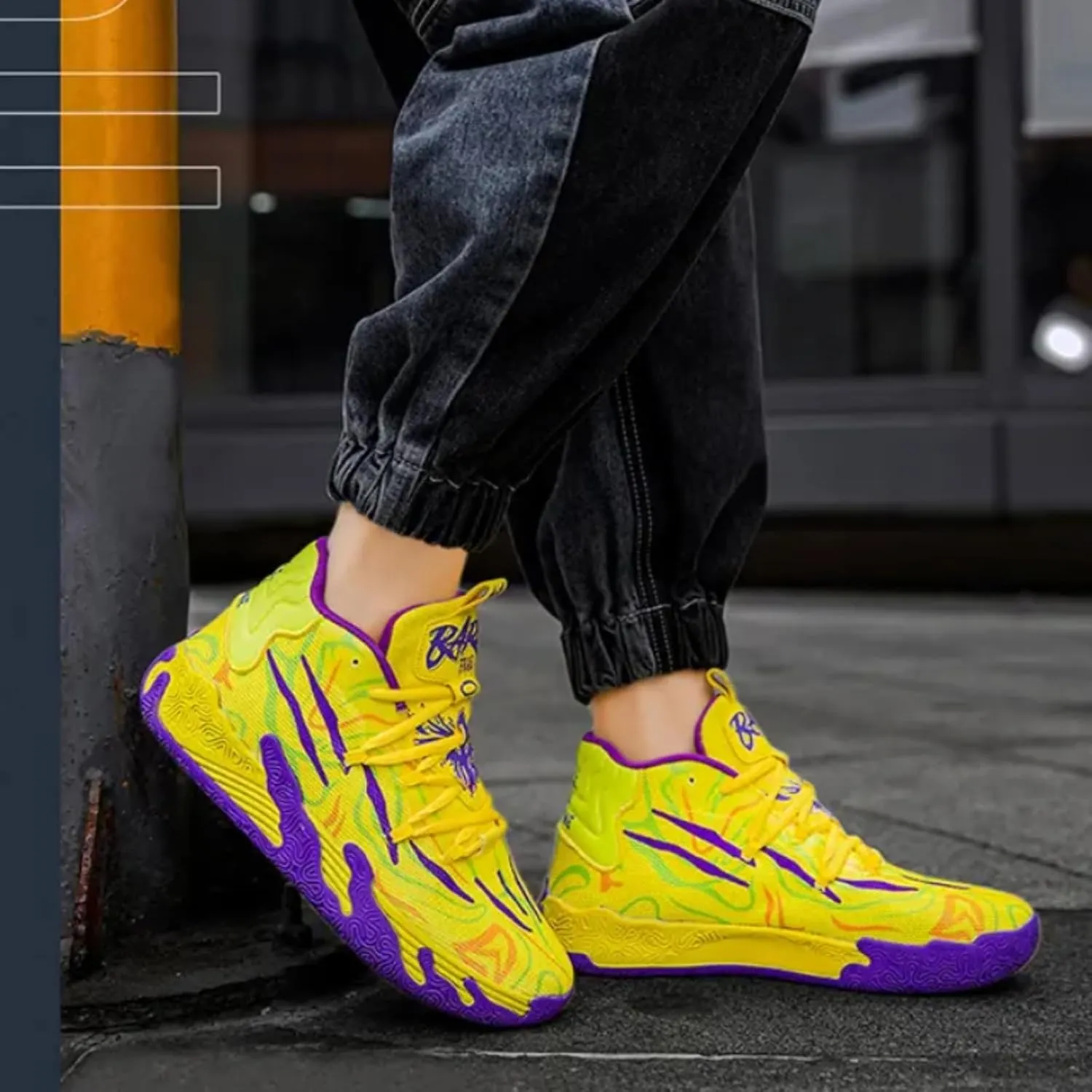 Mens Multicolor High Top Basketball Shoes Non-Slip Breathable Running Shoes Fahsion Lightweight Outdoor Gym Sneakers