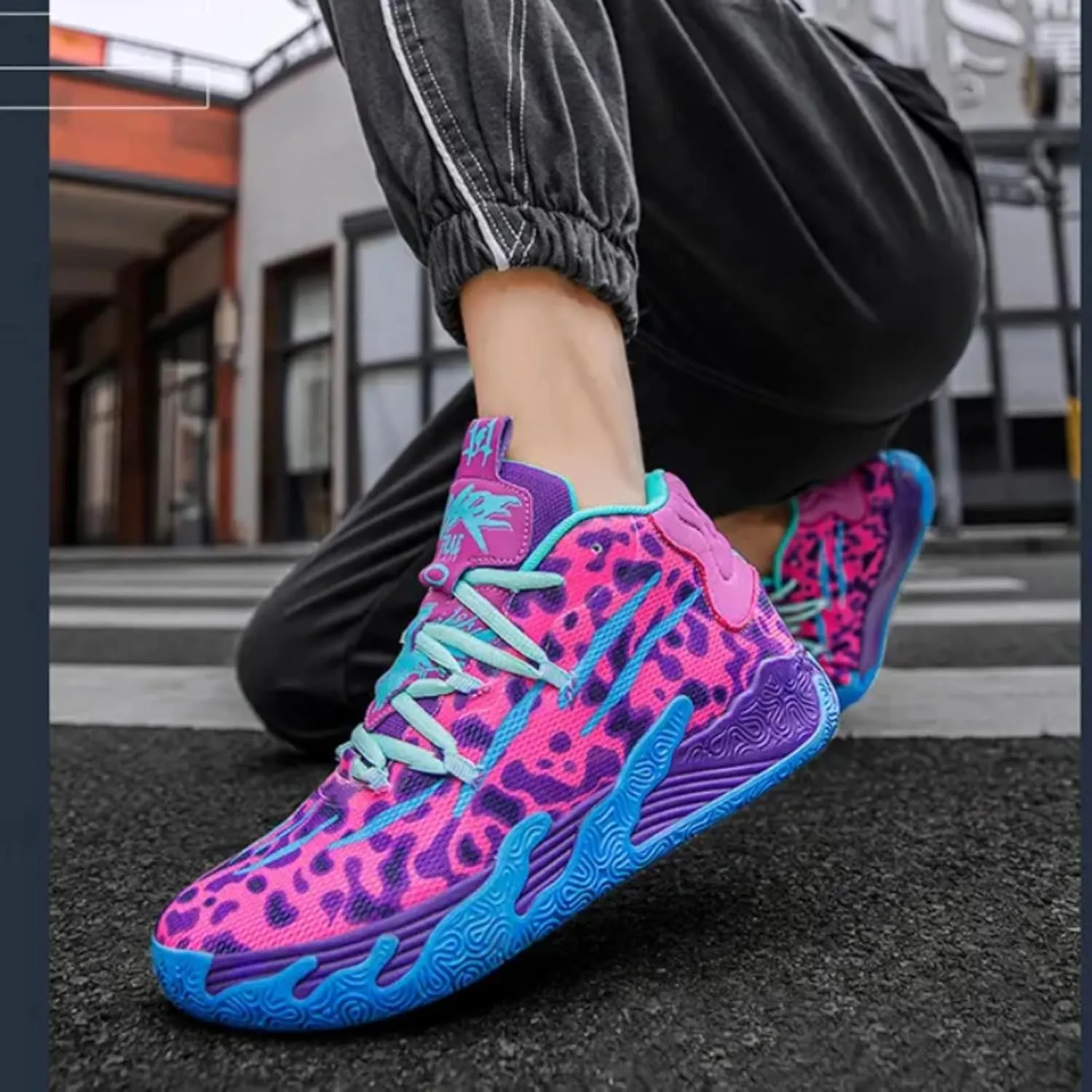 Mens Multicolor High Top Basketball Shoes Non-Slip Breathable Running Shoes Fahsion Lightweight Outdoor Gym Sneakers