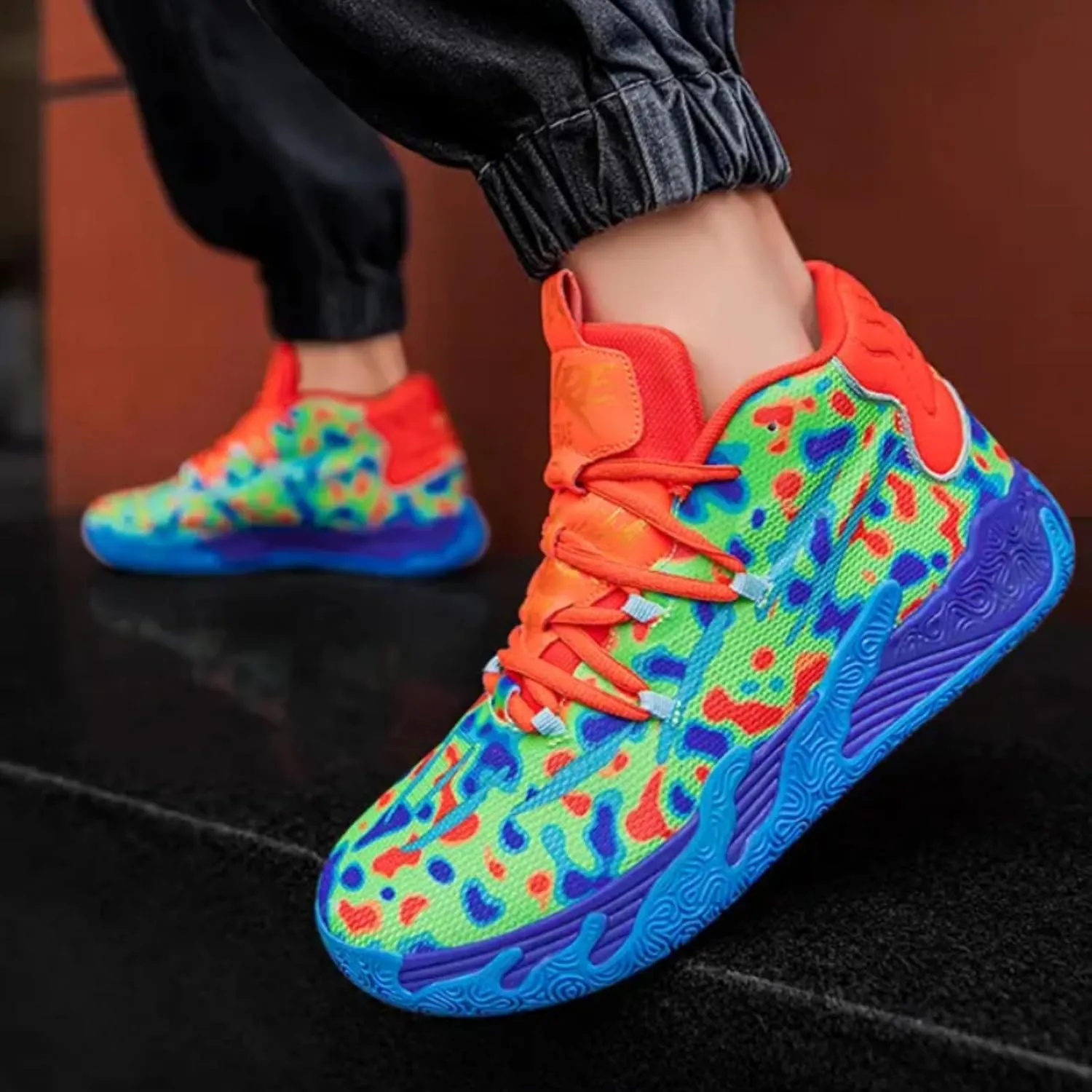 Mens Multicolor High Top Basketball Shoes Non-Slip Breathable Running Shoes Fahsion Lightweight Outdoor Gym Sneakers