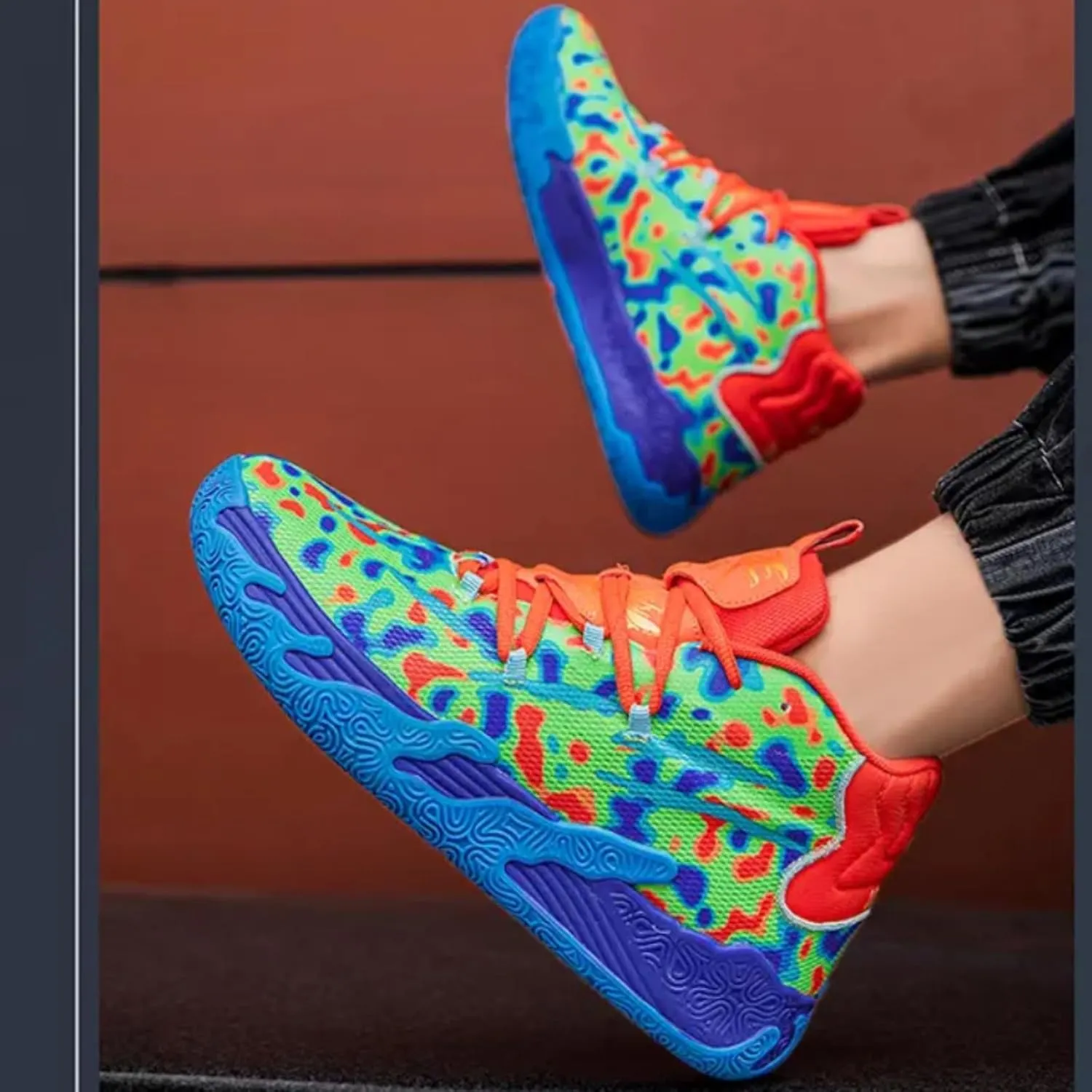 Mens Multicolor High Top Basketball Shoes Non-Slip Breathable Running Shoes Fahsion Lightweight Outdoor Gym Sneakers