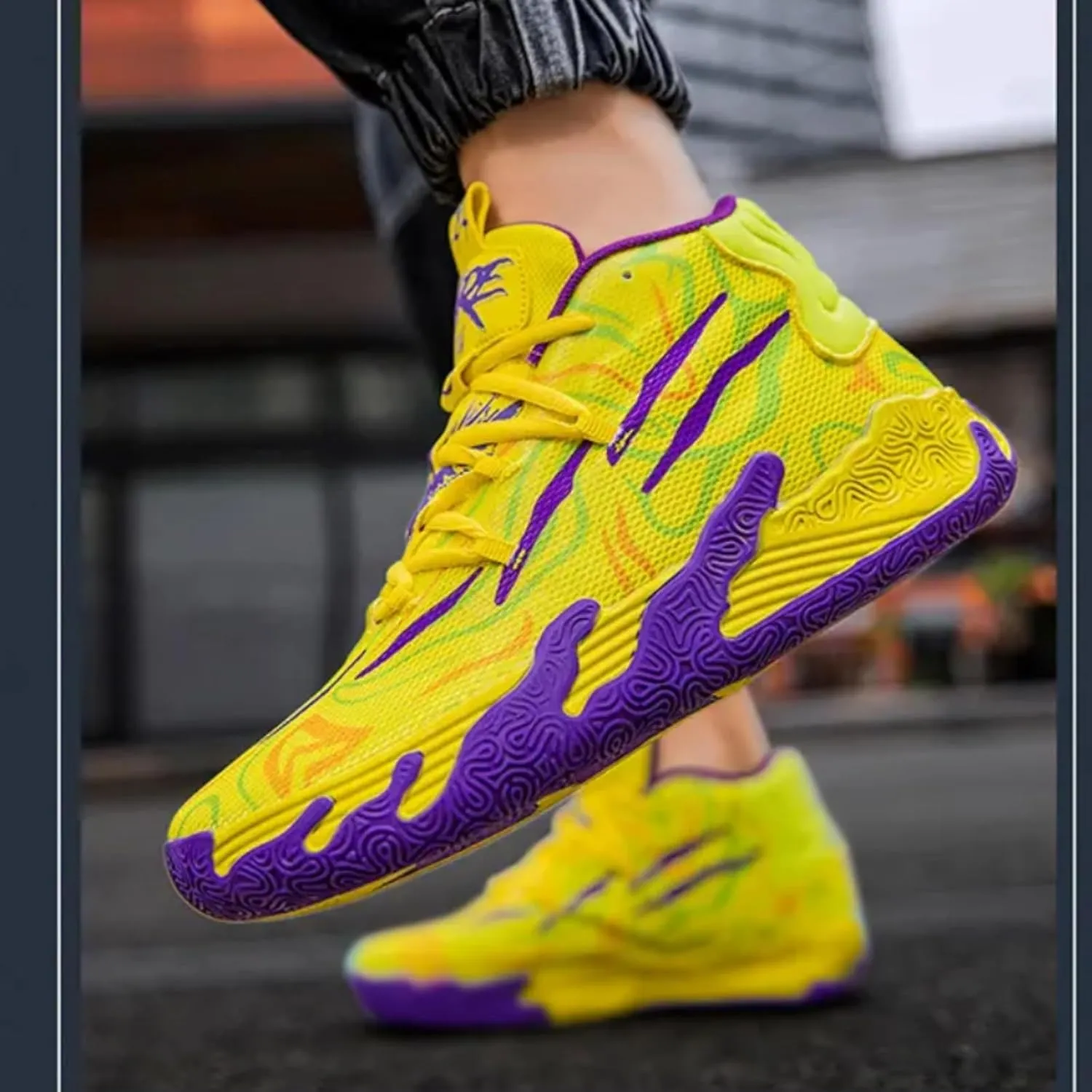 Mens Multicolor High Top Basketball Shoes Non-Slip Breathable Running Shoes Fahsion Lightweight Outdoor Gym Sneakers