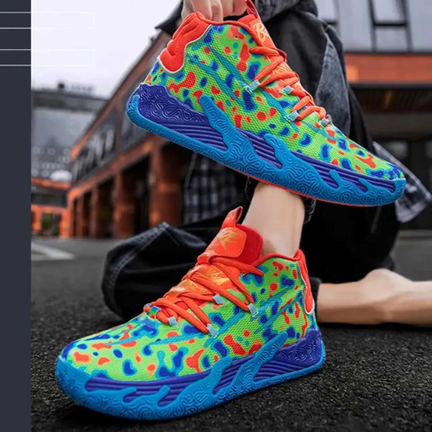 Mens Multicolor High Top Basketball Shoes Non-Slip Breathable Running Shoes Fahsion Lightweight Outdoor Gym Sneakers