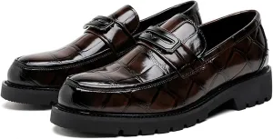 Men's Patent Leather Printing Slip On Platform Loafers Comfort Round Toe Non-Slip Lug Sole Business Dress Shoes Fashion Causal Party Wedding Prom Work Shoes