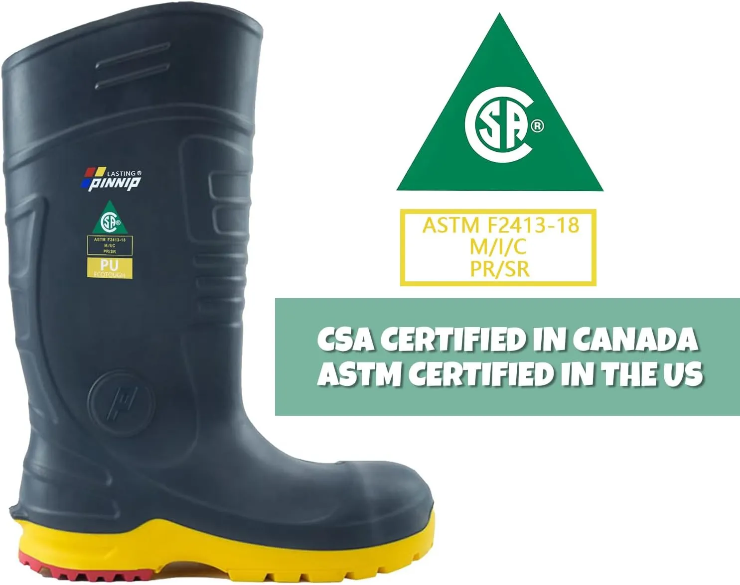 Mens PU Rubber Work Boots With Steel Toe & Shank - Waterproof Anti-slip Mud Rain Boots Hunting Boots ASTM F2413-18 Acid & Oil Resistant