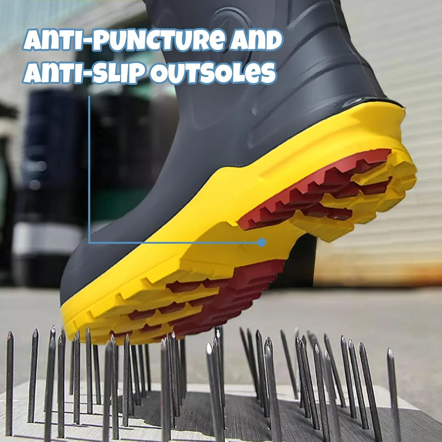 Mens PU Rubber Work Boots With Steel Toe & Shank - Waterproof Anti-slip Mud Rain Boots Hunting Boots ASTM F2413-18 Acid & Oil Resistant
