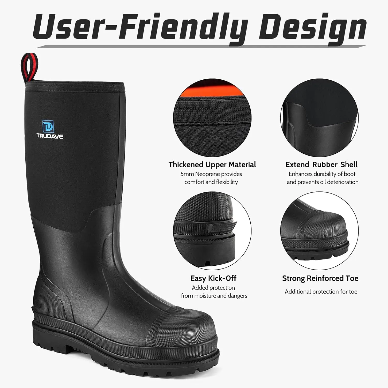 Men's Rubber Boots with Steel Shank, Warm Waterproof Insulated Reliable Outdoor Rain Boots, 5mm Neoprene Anti-slip All Season Dry Work Hunting Mud Boots, High Traction, Size 6-14
