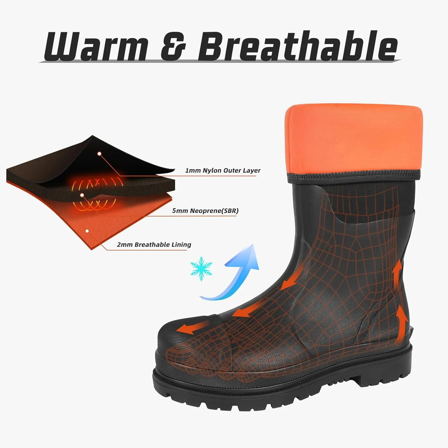Men's Rubber Boots with Steel Shank, Warm Waterproof Insulated Reliable Outdoor Rain Boots, 5mm Neoprene Anti-slip All Season Dry Work Hunting Mud Boots, High Traction, Size 6-14