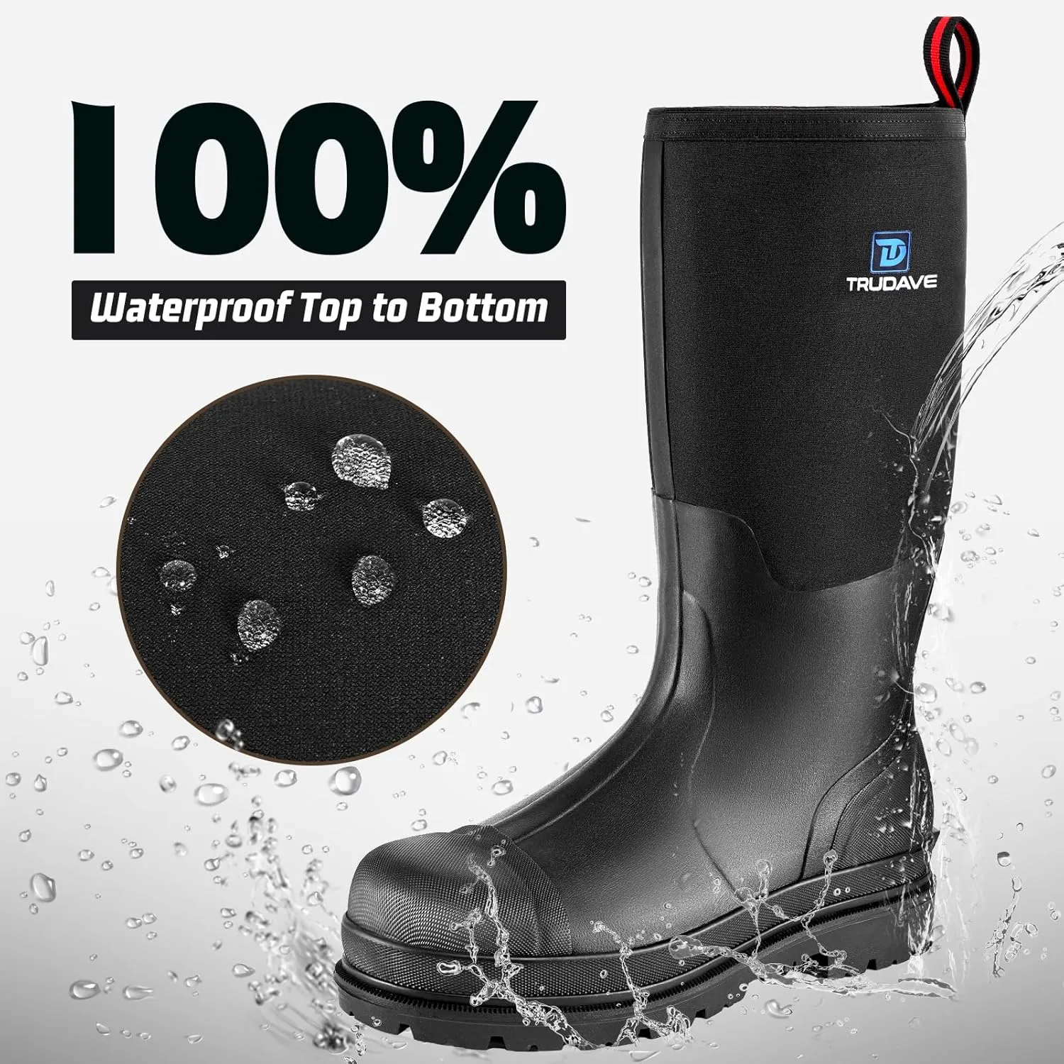 Men's Rubber Boots with Steel Shank, Warm Waterproof Insulated Reliable Outdoor Rain Boots, 5mm Neoprene Anti-slip All Season Dry Work Hunting Mud Boots, High Traction, Size 6-14