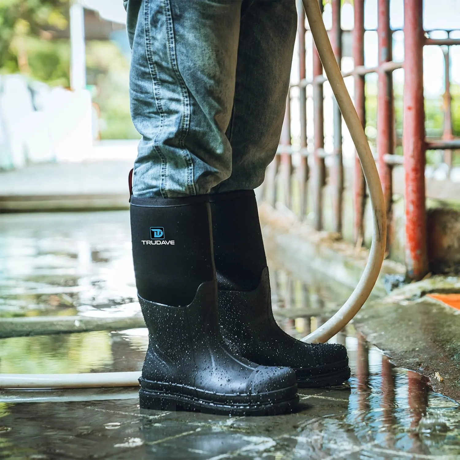 Men's Rubber Boots with Steel Shank, Warm Waterproof Insulated Reliable Outdoor Rain Boots, 5mm Neoprene Anti-slip All Season Dry Work Hunting Mud Boots, High Traction, Size 6-14